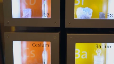 Tilting shot of periodic table display Stock Footage 114155118