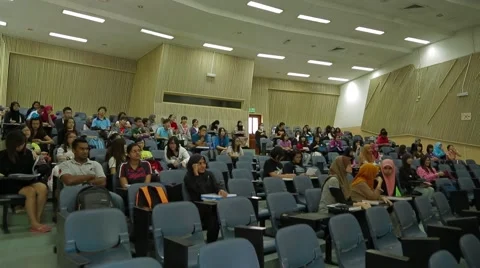 Tilting Shot of Students Sitting Inside A Lecture Hall in USM, Penang, Malaysia Stock Footage 61830653