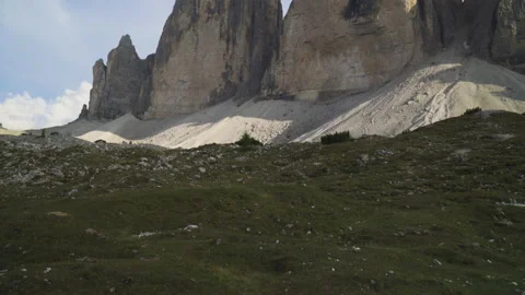 Tilting shot of tre cime di lavaredo shortly before sunset, Dolomites, Itlay, 4k Stock Footage 146082698