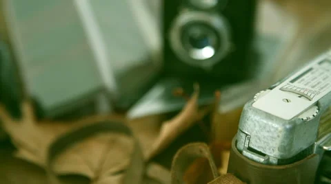 Tilting shot of two old retro and vintage film cameras Stock-Footage 56072953