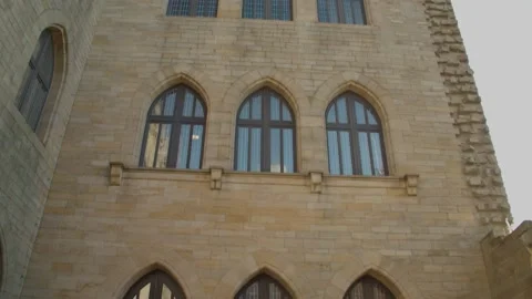 Tilting Up Shot Of Windows on Wall of Important Hambach Castle for German Histor Vídeos de archivo 166146123