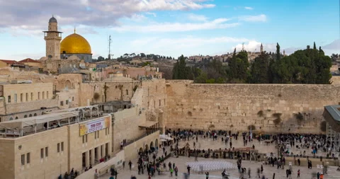 Tilting Time lapse of the temple mount, and the western wall, Jerusalem, Israel Stock Footage 195745538