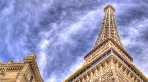 Tilting timelapse to the top of the reproduction Eiffel tower in Las Vegas. Stock Footage 52324200