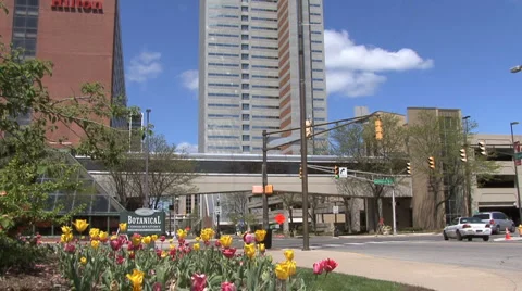 Tilts up buildings in Fort Wayne Stock Footage 986811