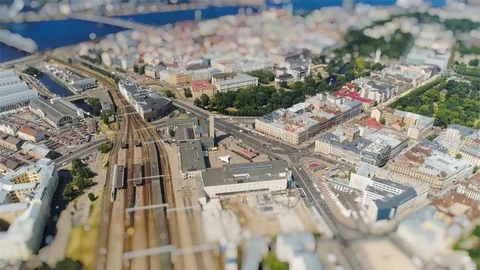 Tiltshift Miniature Central Train Station Old Riga city timelapse Road cars 動画素材 106615877