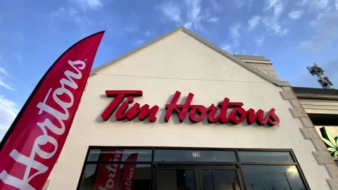 Tim Hortons Logo in Front of One of Their Restaurants in Quebec