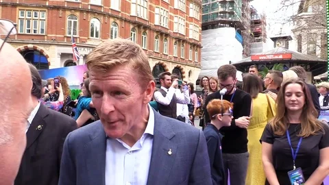 Tim Peake being interviewed at 'Shaun The Sheep Movie: Farmageddon' UK Premiere Video stock 117640608
