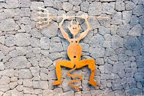 Timanfaya devil - made of oxidized iron a symbol of Timanfaya National Park,  Stock Photos