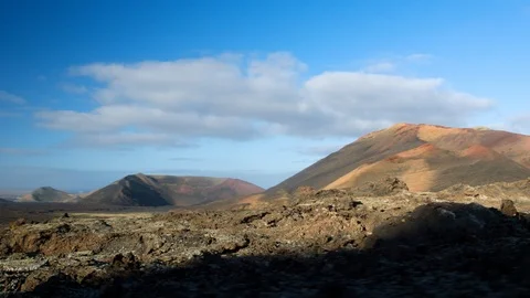 Timanfaya Volcanic Landscape Tracking Shot Wide Angle Rockey Landscape 4K Stock Footage
