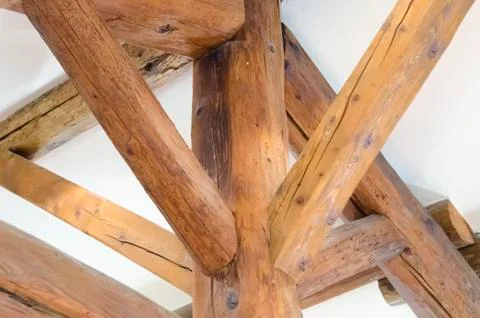Timber beams assembled Stock Photos
