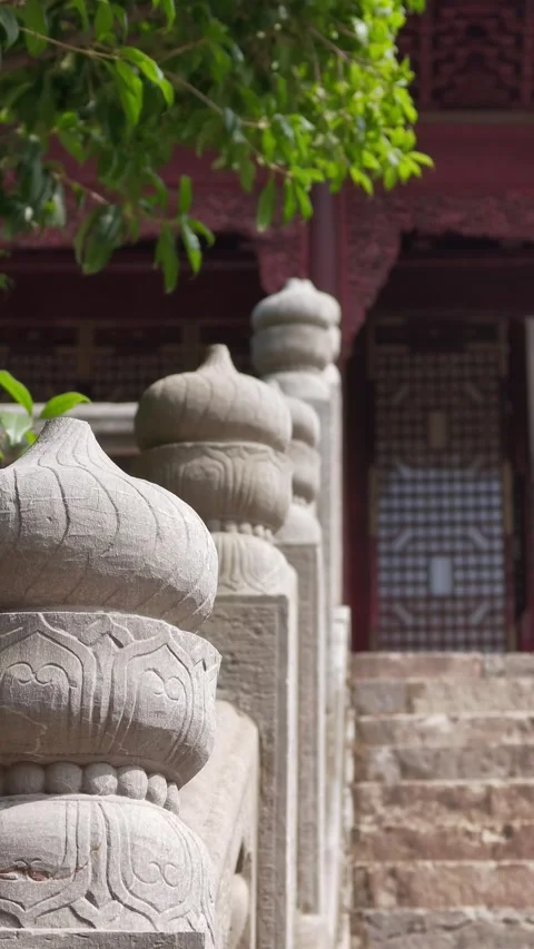 Timber Brackets Lattice Doors And Carved Stone Balustrade Detail Stock Footage 346385432