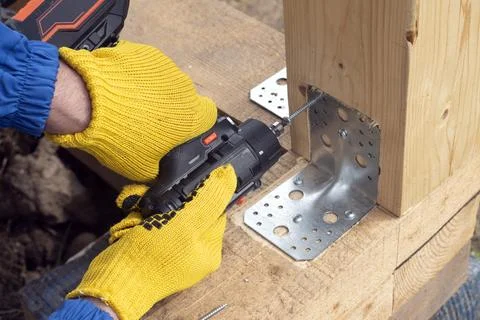 Timber frame fastening Foto stock