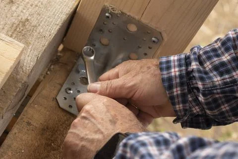 Timber frame fastening Foto stock