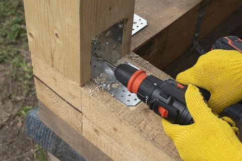 Timber frame fastening Foto stock