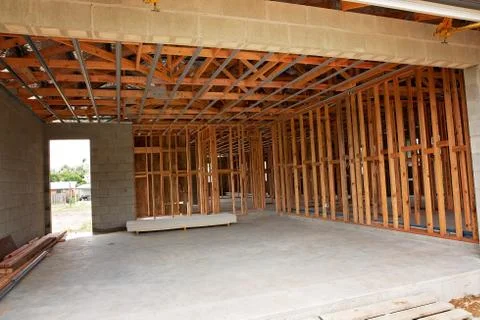 Timber Frame House Construction Site Stock Photos
