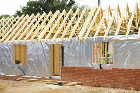 Timber frame house under construction Stock Photos