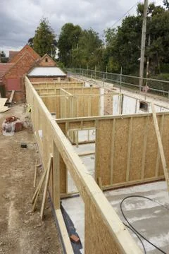 Timber frame wall construction Stock Photos