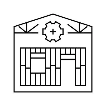 Timber framing workshop wood frame line icon vector illustration Stock Illustration