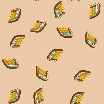 Timber framing workshop wood frame isometric icon seamless pattern Stock Illustration