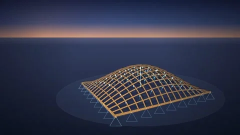 Timber Gridshell Lattice Rising Into Dome Architecture Animation 库存影片 347457451