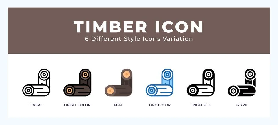 Timber icon set with different styles. Icons designed in filled. outline. f.. Illustrazione stock