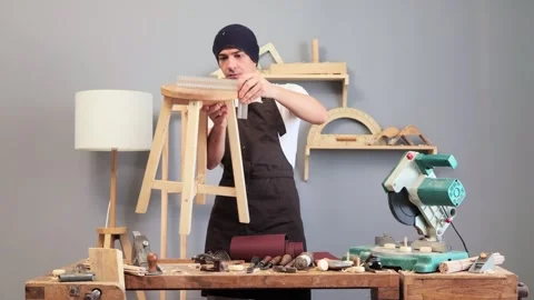 Timber industry skills. Mastering the art of wood. Designing a woodworking Vídeo Stock 259078041