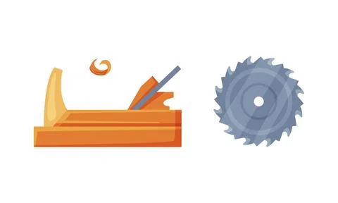 Timber industry tools set. Saw blade, planer for woodworking vector illustration 스톡 일러스트