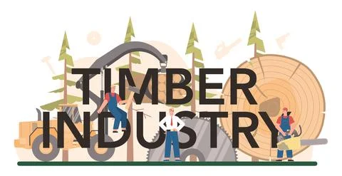 Timber industry typographic header. Logging and woodworking 스톡 일러스트