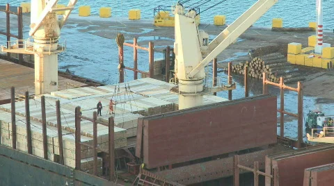 Timber loaded on ship time lapse Stock Footage 753951