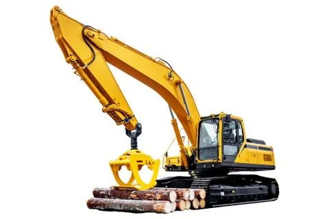 Timber loader with logs on white background Stock Photos