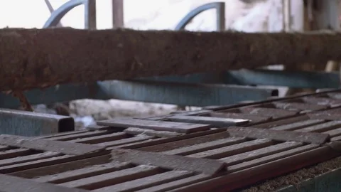 Timber log riding on workbench at sawmill factory Stock Footage 85211855