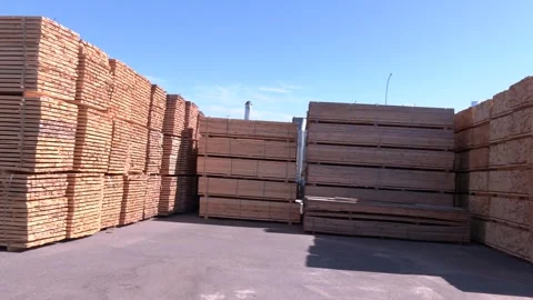 Timber mill. sawmill: storage of planed wooden boards. Stock-Footage 330348648