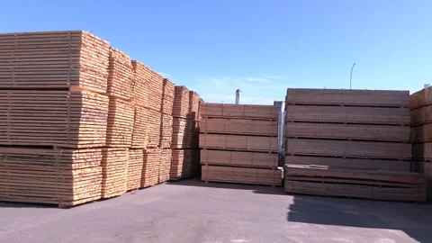 Timber mill. sawmill: storage of planed wooden boards. Stock Footage 330348663