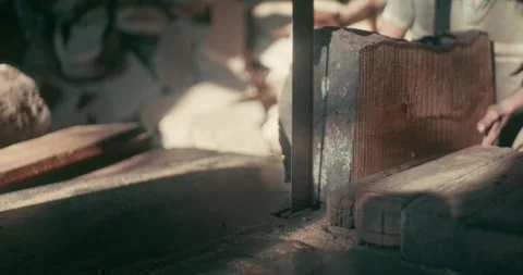 Timber Mill with Workers Cutting and Shaping Wood Stock Footage 320944710