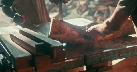 Timber Mill with Workers Cutting and Shaping Wood Stock Footage 320944778