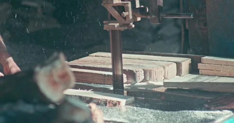 Timber Mill with Workers Cutting and Shaping Wood Stock Footage 320944810