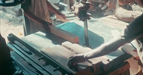 Timber Mill with Workers Cutting and Shaping Wood Stock Footage 320944898