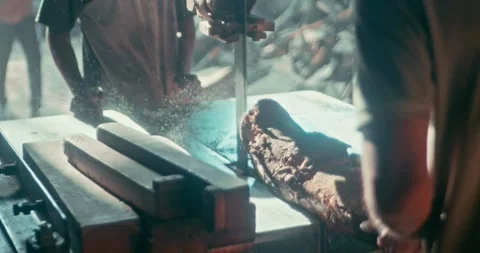 Timber Mill with Workers Cutting and Shaping Wood Stock Footage 320945138