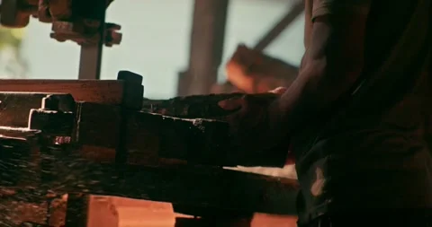 Timber Mill with Workers Cutting and Shaping Wood Stock Footage 320945549