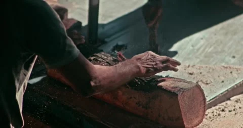 Timber Mill with Workers Cutting and Shaping Wood Stock Footage 320946133