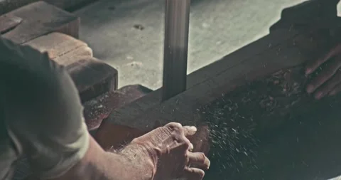 Timber Mill with Workers Cutting and Shaping Wood Stock Footage 320946136