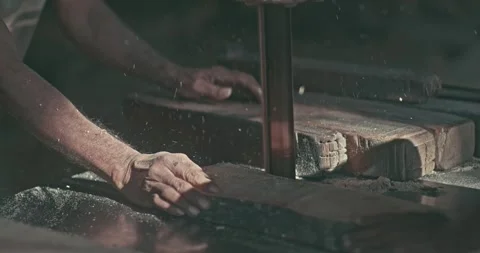 Timber Mill with Workers Cutting and Shaping Wood Stock Footage 320946158