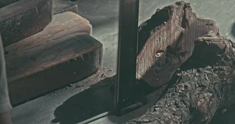 Timber Mill with Workers Cutting and Shaping Wood Stock Footage 320946177