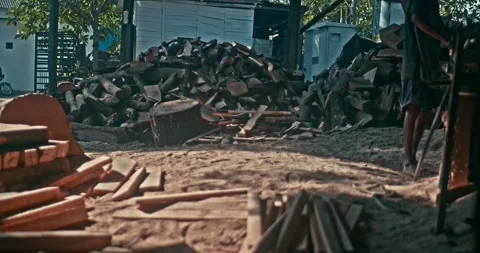 Timber Mill with Workers Cutting and Shaping Wood Stock Footage 320946214