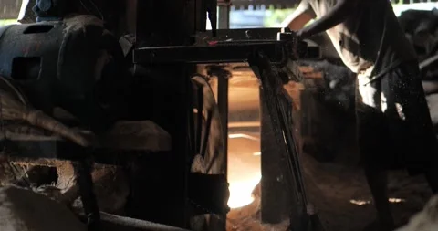 Timber Mill with Workers Cutting and Shaping Wood Stock Footage 320946253