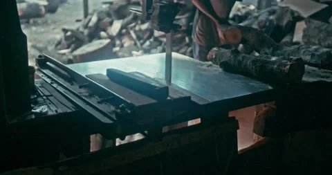 Timber Mill with Workers Cutting and Shaping Wood Stock Footage 320946262