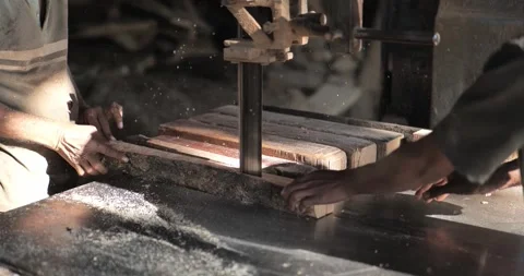Timber Mill with Workers Cutting and Shaping Wood Stock Footage 320946275