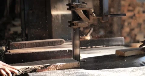 Timber Mill with Workers Cutting and Shaping Wood Stock Footage 320946276