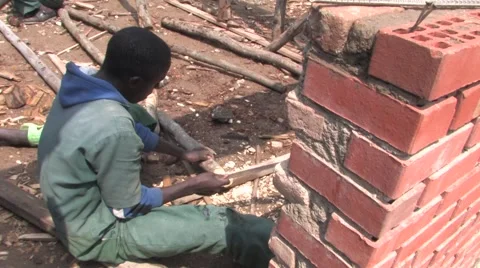 Timber Processing and Construction Work on Building School in Rwanda Stock Footage 53162243