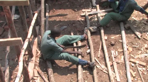 Timber Processing and Construction Work on Building School in Rwanda Stock Footage 53162646